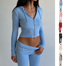 M 93146 Knitted Hooded Long Sleeve Pants Set ��֯��ñ��װ