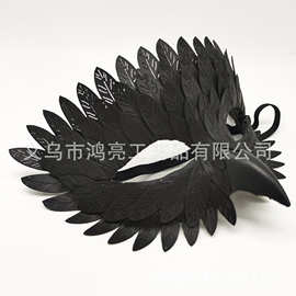 万圣节精致鸟嘴猫头鹰面具化妆舞会狂欢节黑色乌鸦半脸皮革面具