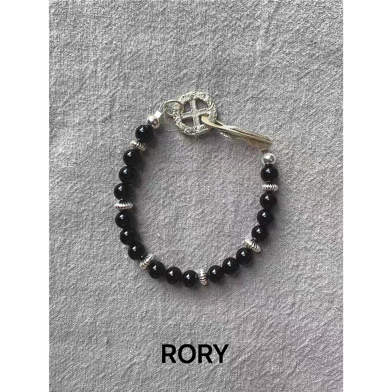 Cross Alloy Pendant Black Beaded Bracelet Image 4