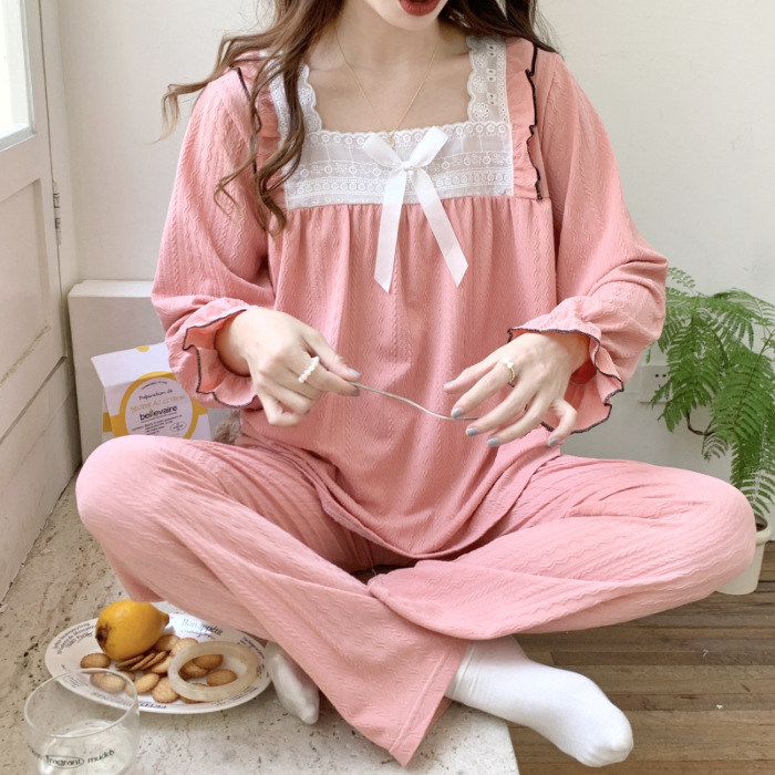 Estilo coreano japonés dulce ins primavera y otoño pijamas de las mujeres algodón manga larga traje más tamaño 240kg portátil homewear