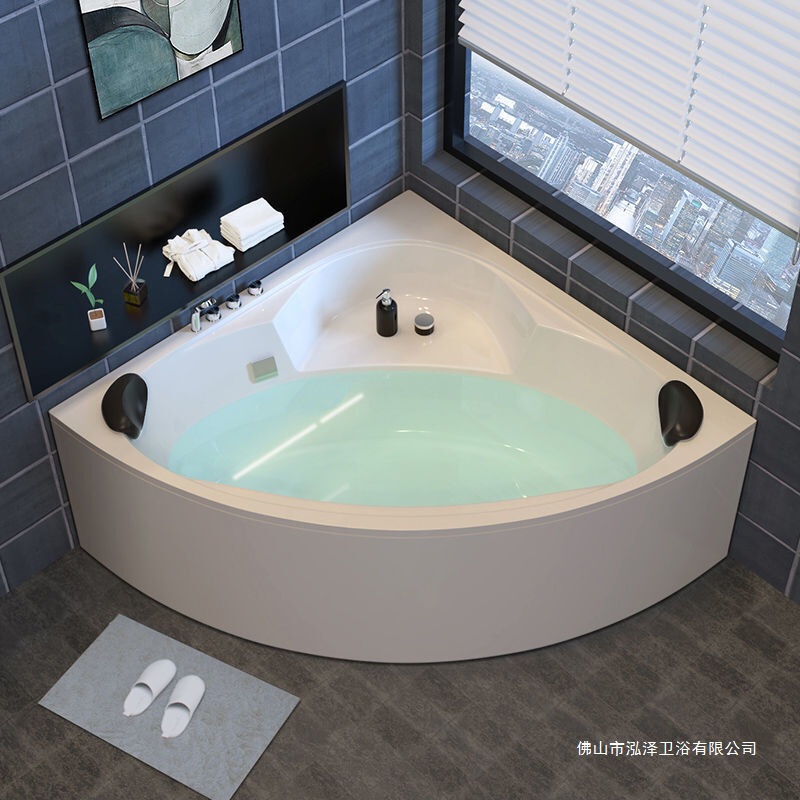 Triangular Fan-Shaped Bathtub for Small Homes, Acrylic Massage and Surfing Bathtub with Constant Temperature Heating for Adults, Couple's Bathroom Bathtub