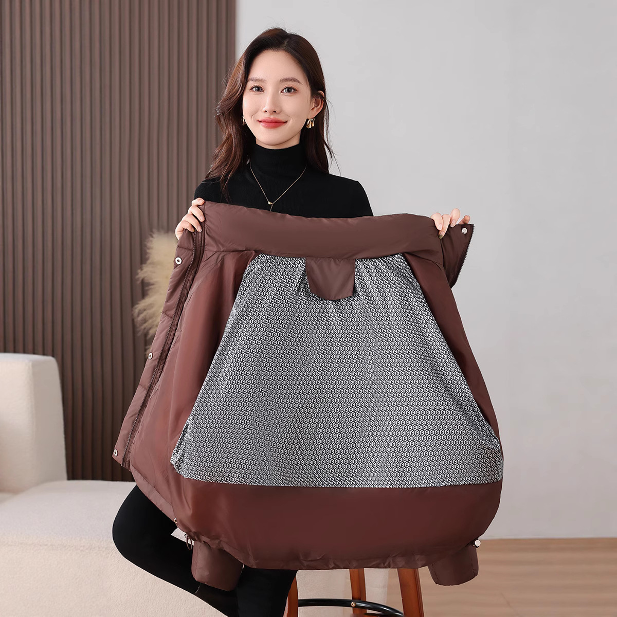 Transfronterizo 2025 nuevo encapuchado negro oro interior universal corto de algodón de alta calidad ropa de algodón casual red red gruesa
