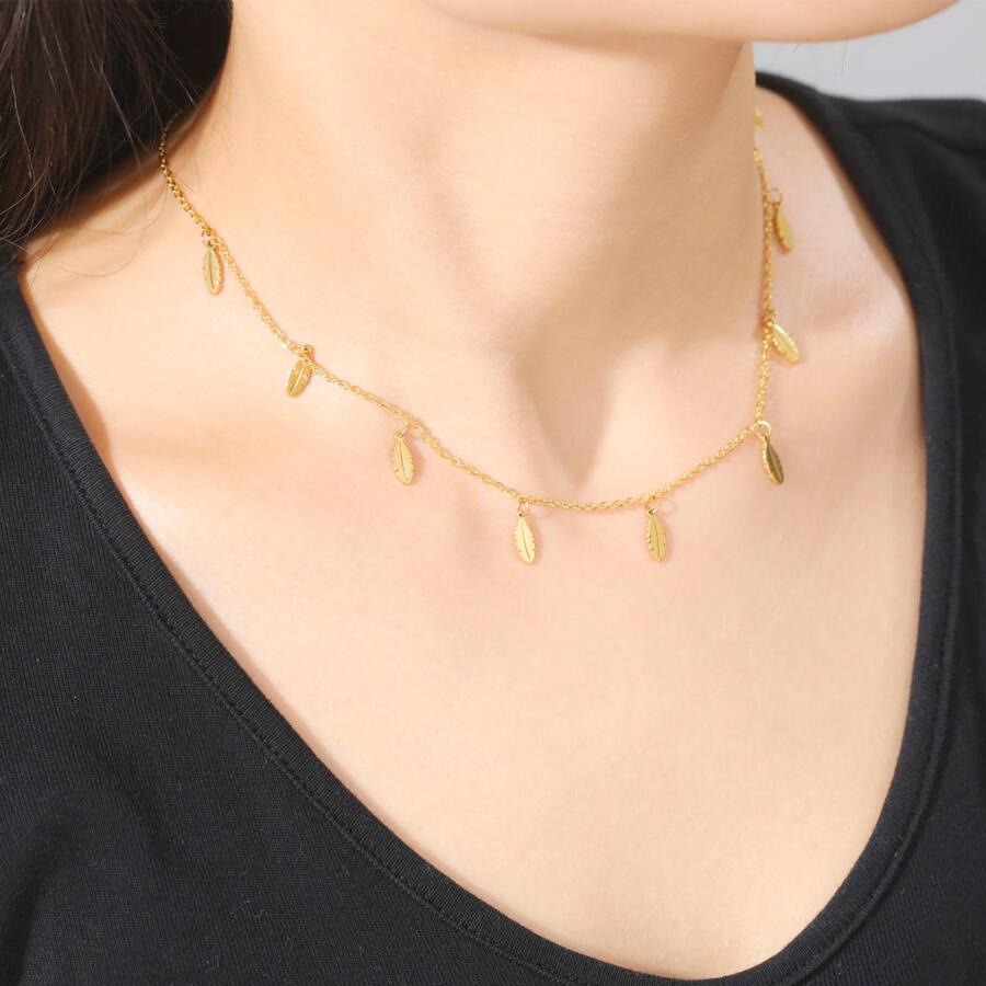 Amazon Cross New Product Feather Short Tassel Pendant Necklace Fashion Commuting Style Gift Women's Clavicle Chain