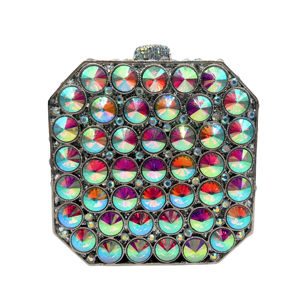 Nuevo paquete de cena de diamante de color sólido transfronterizo vidrio lleno de caja cuadrada con diamantes bolsas de mano Stone clutch