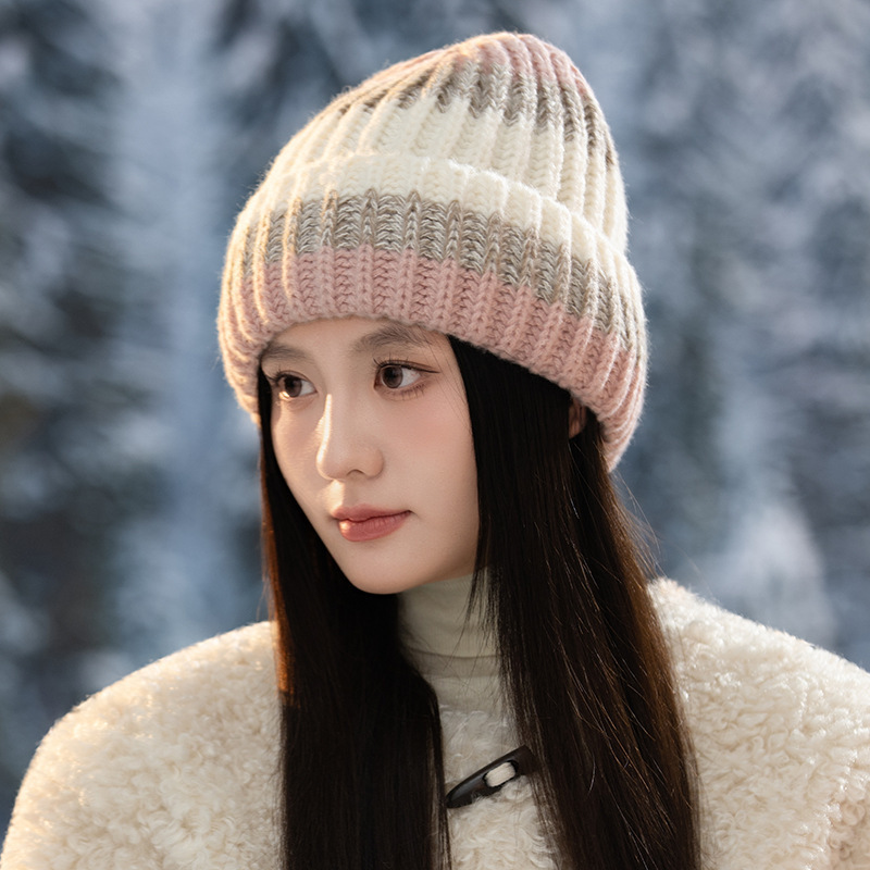 帽子女秋冬布标彩色豆豆针织帽显脸小韩版百搭防寒保暖护耳毛线帽|undefined