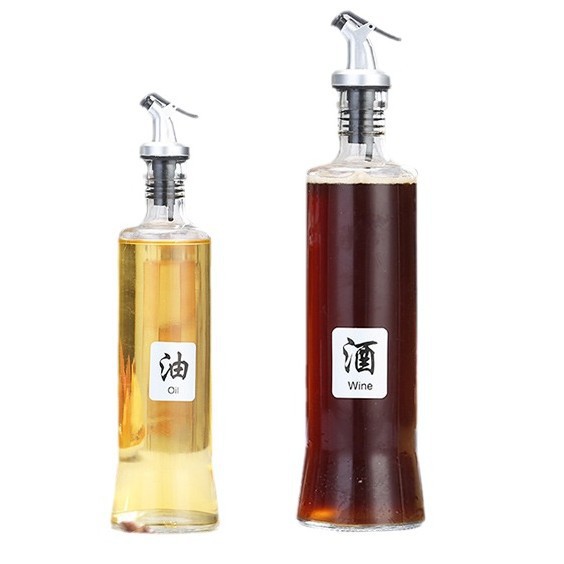 Botella de aceite de vidrio redonda abierta y cerrada automáticamente sin colgar botella de aceite a prueba de fugas de aceite cocina doméstica botella de salsa de soja de gran capacidad