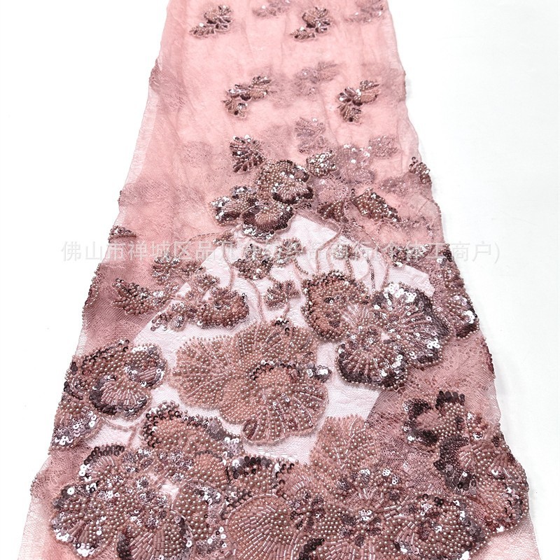 Fábrica directa tela bordada de encaje flor tridimensional tubo bordado vestido de boda vestido de moda tela de vestido