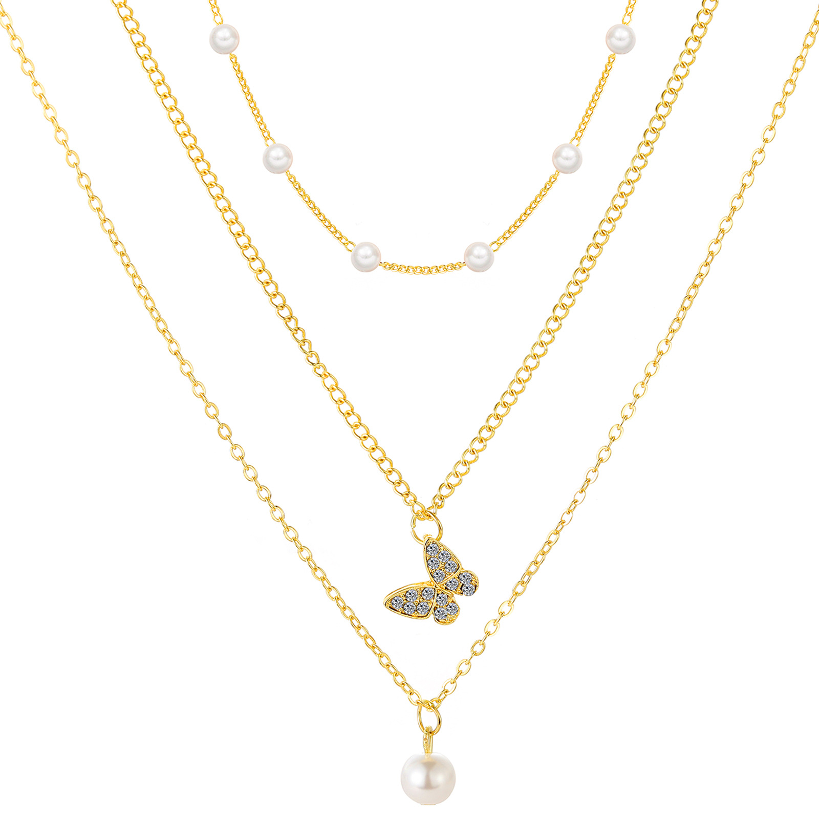 collana con ciondolo a fiocco di perle micro-intarsiate, catena per clavicola placcata in oro vero, collana con ciondolo a più strati di perline_voghion.com