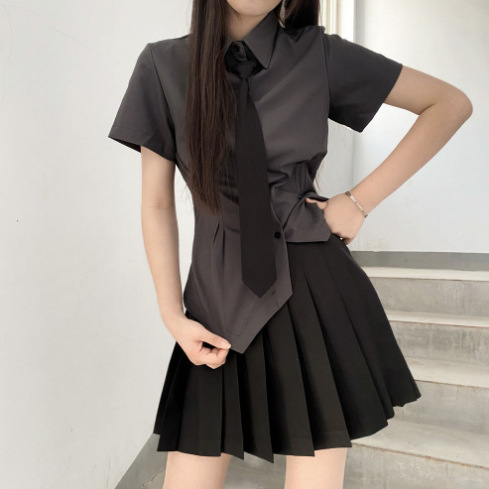 (2개) 국경 간 소스 대학 스타일 JK 유니폼 셔츠 세트 달콤한 매운 허리 타이트탑 화이트 셔츠 여성
