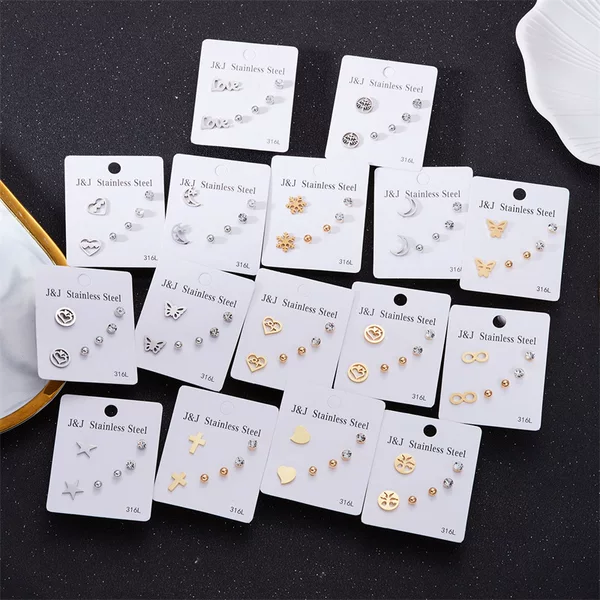 Europe and the United States cross-border new 3 pairs of love diamond combination card earrings earrings suit Korean fashion earrings wholesale