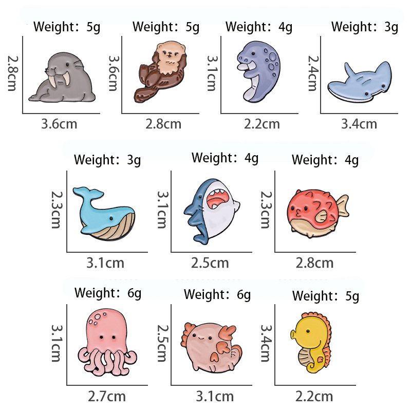 Insignia creativa de animales marinos Dibujos animados linda forma regalo joyería broche transfronterizo ins metal ropa collar