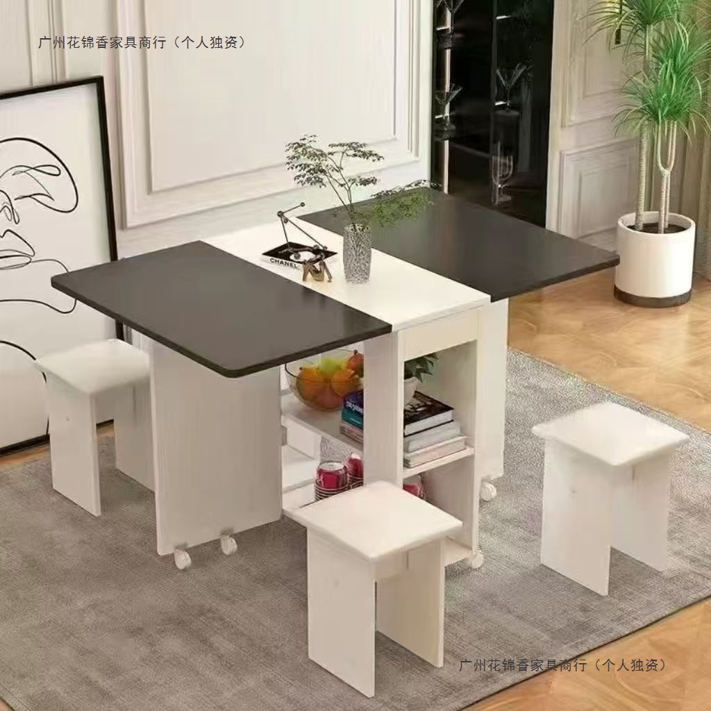 Mesa de comedor plegable doméstica móvil retráctil rectangular simple mesas y sillas multifuncionales de tipo pequeño mesas de comedor combinadas