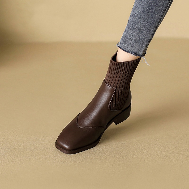 College Career Versatile Square Toe Thick Heel Warm Plush Women's Boots_voghion.com
