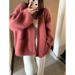 秋冬の女性のための多用途の柔らかくワックスのようなニットカーディガンセーター新しいルーズ大きいサイズスリムレイジースタイル豪華なロングコート