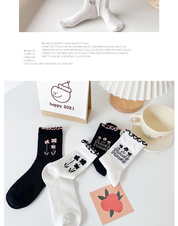 New Thin Breathable Mesh Black And White Flower Socks Wholesale Nihaojewelry display picture 11