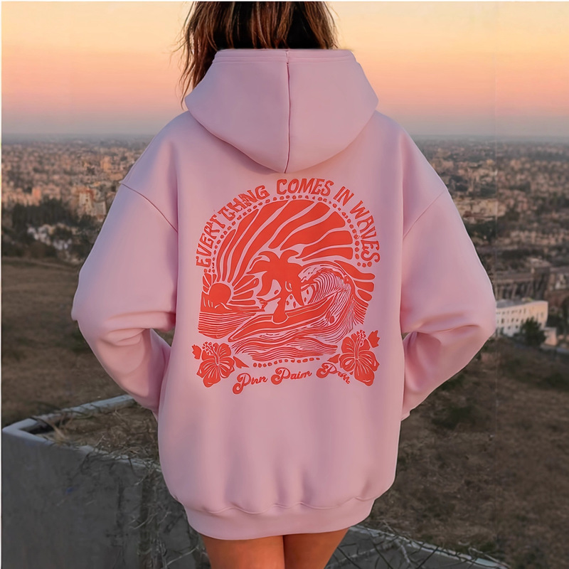 Autumn and Winter Fleece-Lined Hooded Sweatshirt with Print, Loose Pullover for Older Children, Trendy Everyday Wear Top for Boys and Girls