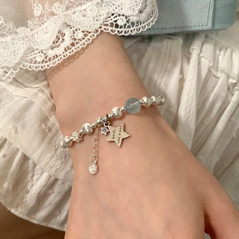 Brushed Metal Ball Five-Pointed Star Smiley Face Bracelet for Women Niche Design Stylish Simple Versatile Elegant Fashion Bracelet