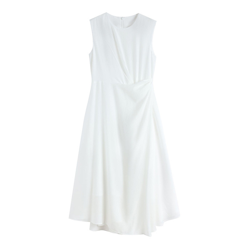 French-Style Elegant Round-Neck Sleeveless White Silk Dress for Women, 2026 Summer New High-End Tank Dress French-Style Elegant Round-Neck Sleeveless White Silk Dress for Women, 2026 Summer New High-End Tank Dress