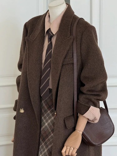 Korean version of right-angle shoulder pad high-end double-sided cashmere coat extended suit collar temperament wool large lapel jacket