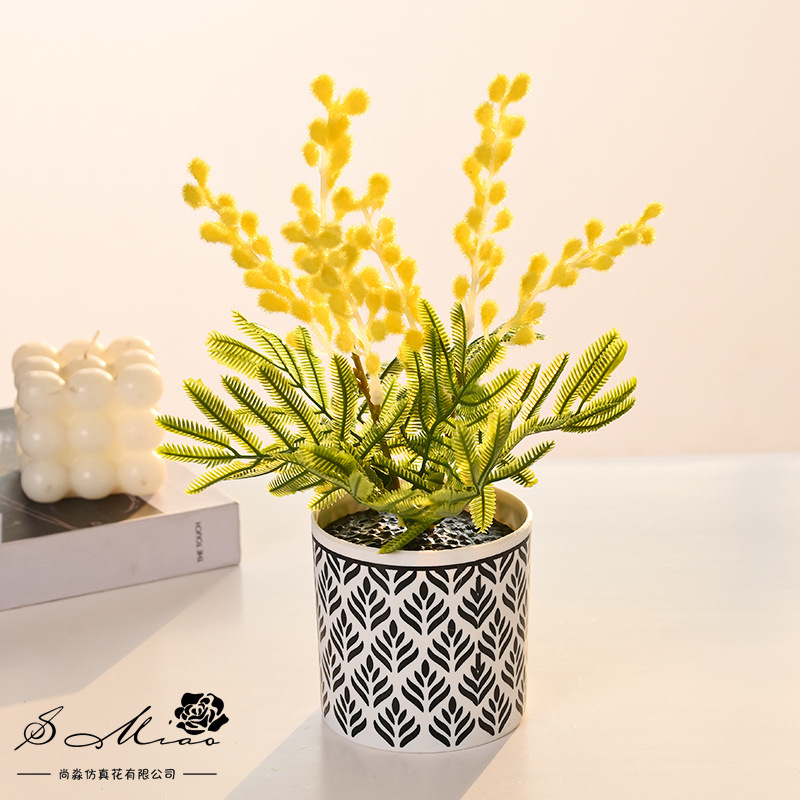 Acacia pequeña plantación de bonsai imitación de flores verdes decoración de escritorio decoración floral de sala de estar interior image 5
