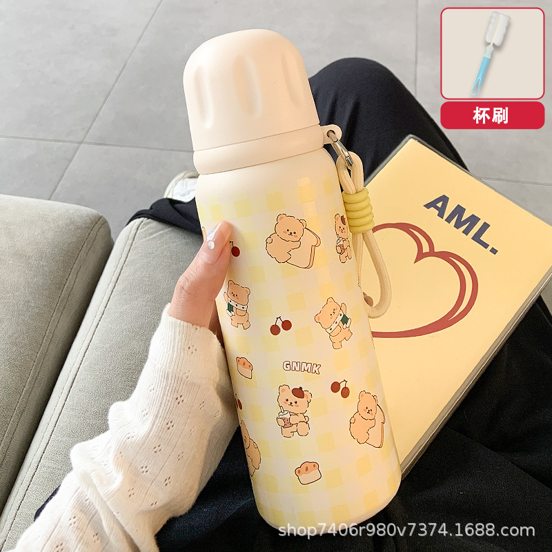可爱保温杯女生高颜值带盖可喝水杯2025新款学生便携双饮吸管杯子|undefined