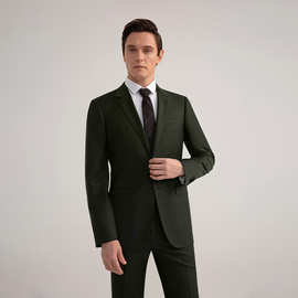 50%羊毛墨绿色西装男士商务羊毛修身西服套装