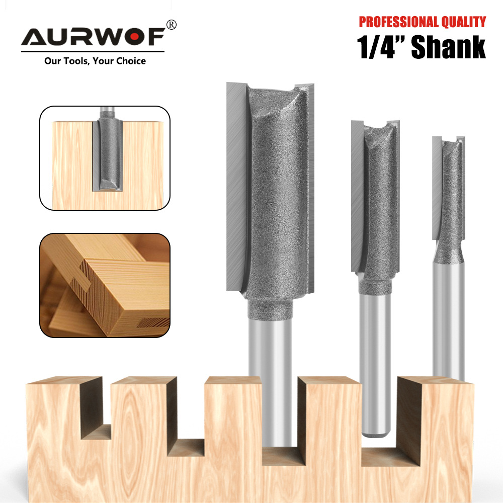 1/4柄专业级闪银黑直刀  木工开槽双刃直刀优选钨钢合金木工铣刀