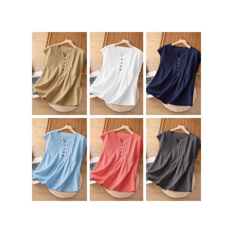 2026 Spring/Summer European and American Cross-Border Amazon New Casual Fashion Sleeveless Cotton and Linen Women's T-Shirt Shirt