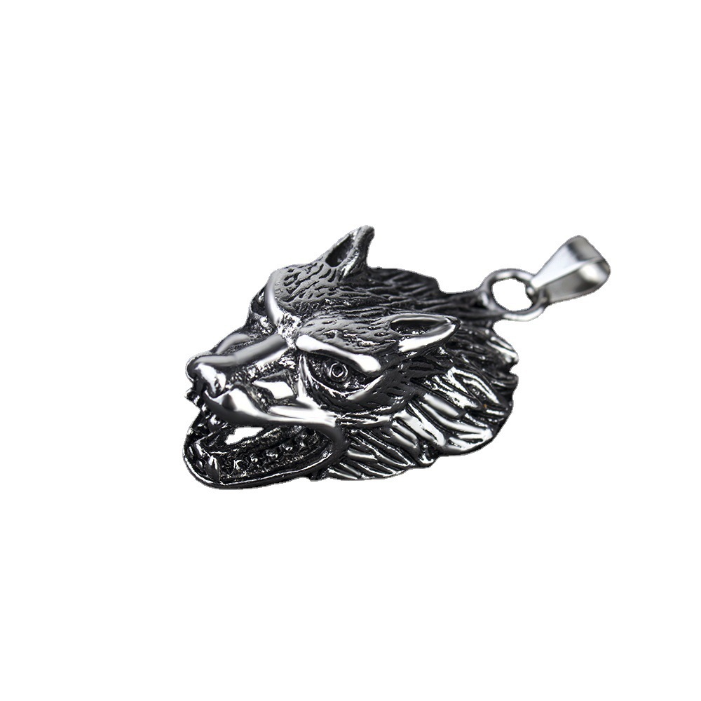 Jewelry Wolf Head Pendant Titanium Steel Battle Axe Men's Necklace Personalized Accessories_voghion.com
