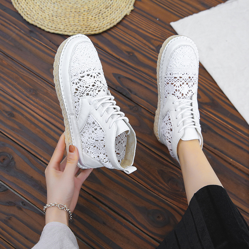 Spring 2022 New Fashion Flat Mori Style College Style Hollow Print Single-layer Shoes Women's ins Fashionable Shoes