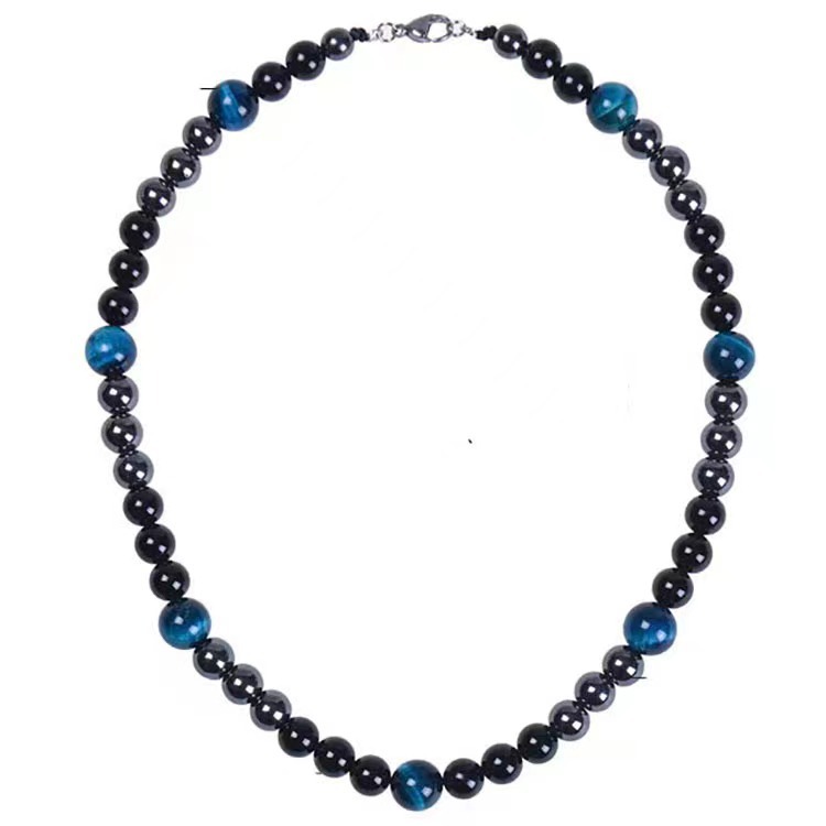 Collar de triple protección de piedra ojo de tigre, hematita y obsidiana, el más vendido de Amazon, collar retro para hombre image 11