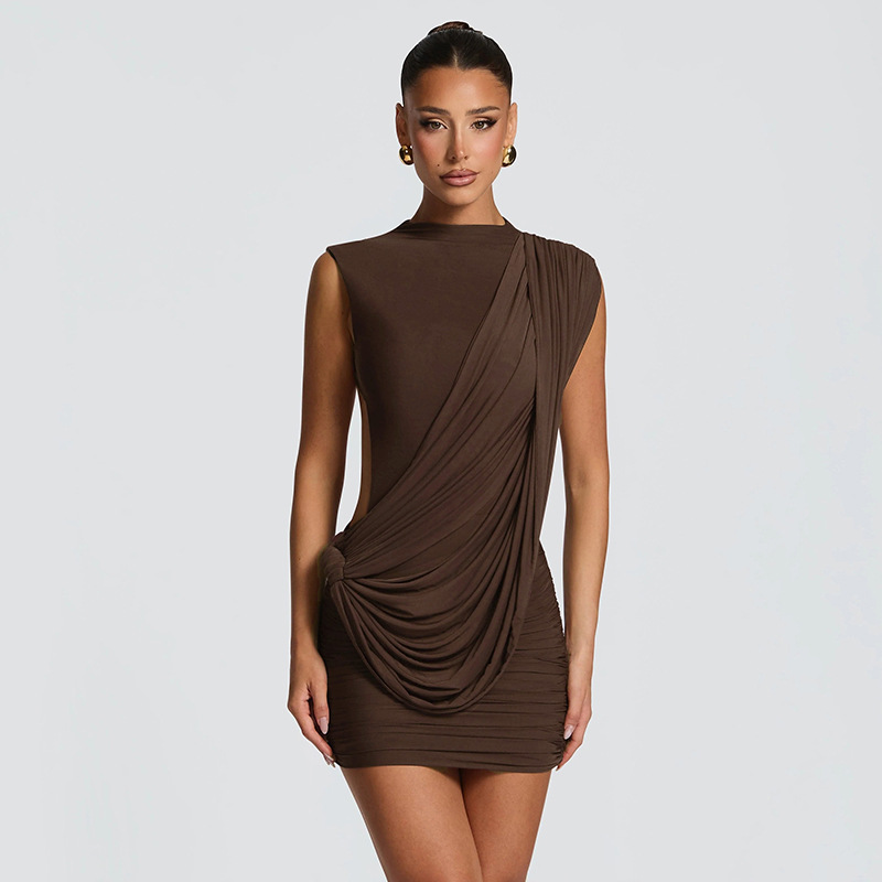 Europa y América de la ropa de mujer de verano 2026 nuevo casual sin mangas de color sólido correa irregular delgada vestido de espalda abierta comercio exterior