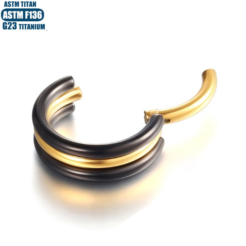 G23 Titanium Hinge Nose Ring Nasal Septum Double Color PVD Seamless Ring Diaphragm Earrings Pierced Jewelry Nose Stud detail image 7