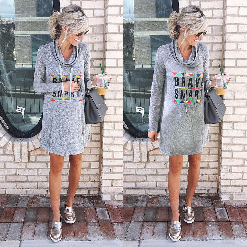 letters printed half-high collar long-sleeved dress nihaostyles clothing wholesale NSYDY86913