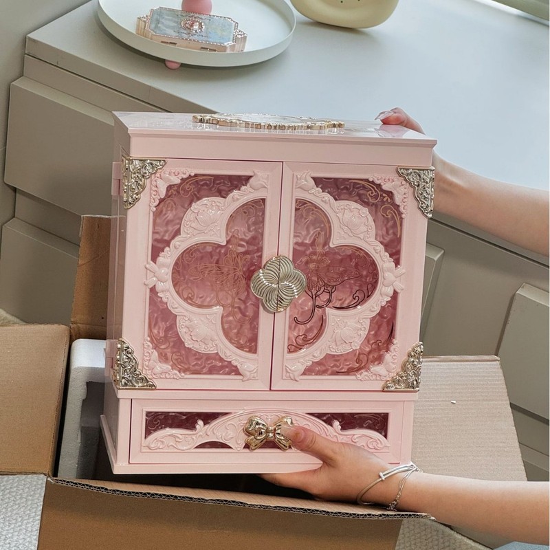 蝶と花に会うたびに、アクリル化粧品大容量収納ボックス、女の子、友達、親友への LED 3 色美容ミラー|undefined