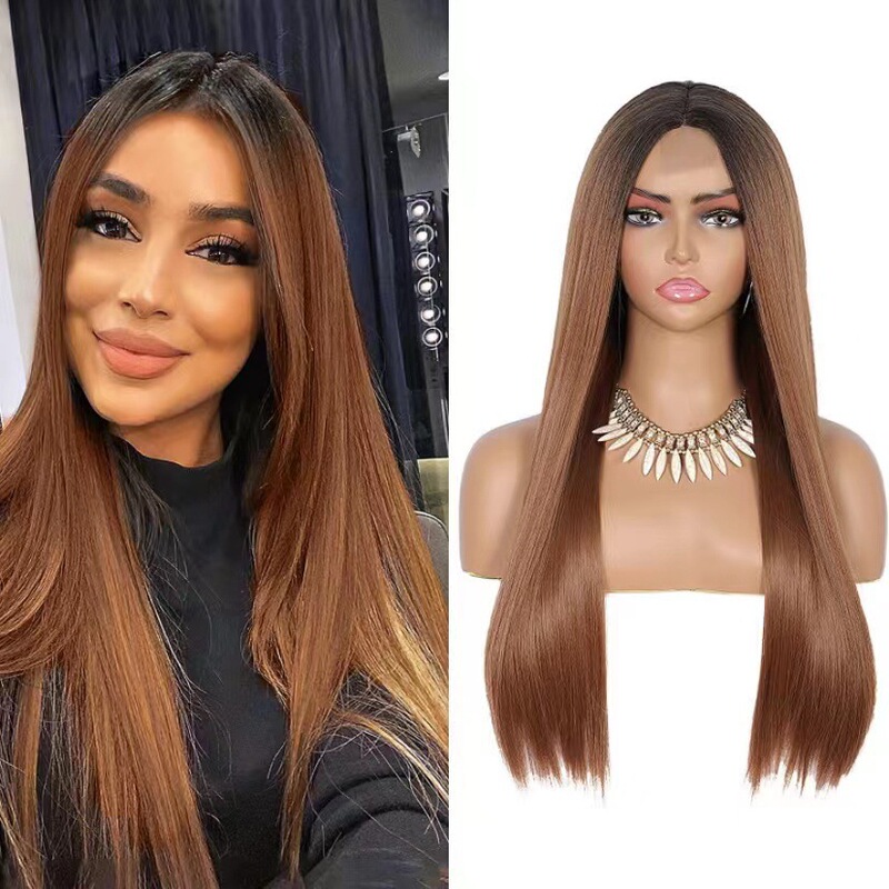 Amazon new wig gradient brown long lace natural appearance front lace full head wig manufacturer in stock
