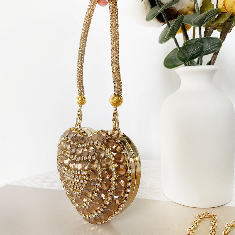 Elegant, Streetwear Style Rhinestone Glass Heart Shape Heart-shaped Evening Bags