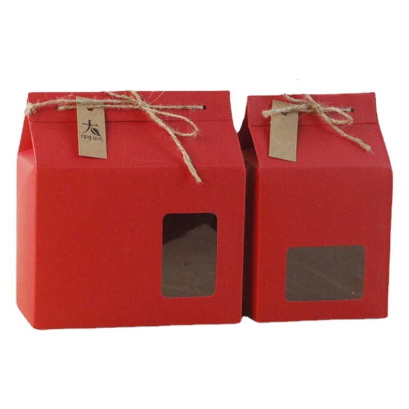 En stock Kraft caja de papel de color flor té snack cuerda de cáñamo ventana regalo portátil universal personalizado actividad caja de embalaje