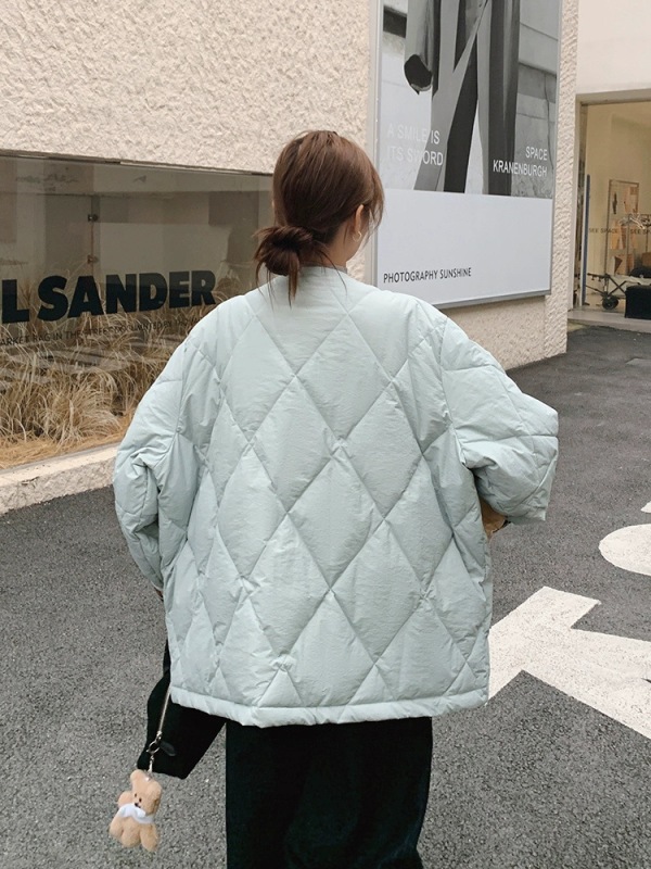 圆领格子拼接羽绒棉服女2025年新款轻薄短款小个子宽松棉袄外套潮|undefined