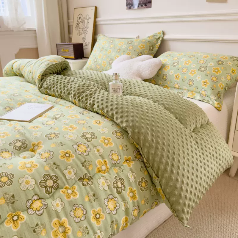 冬季水洗棉双层纱豆豆绒被子秋冬天加厚款保暖棉被芯南通家纺批发