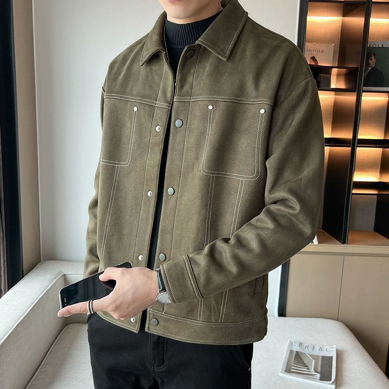New men's outerwear, men's suede high-end feeling, spring and autumn clothes, cool and trendy brand casual jacket_voghion.com