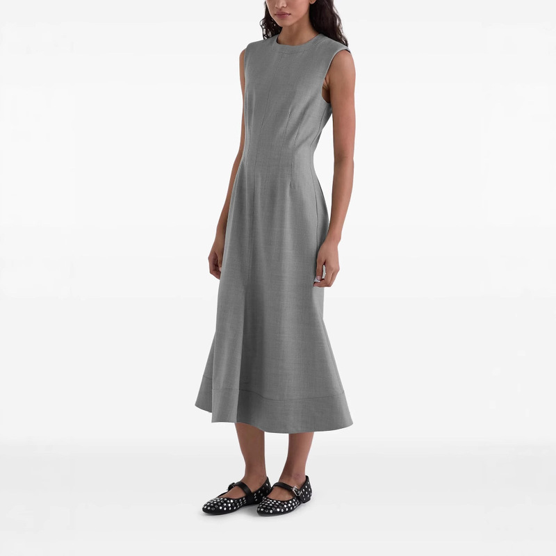 2026 Summer New Style Round Neck Sleeveless Elegant and Fashionable Slim Fit Ruffle Hem Extended Length Women's Solid Color Dress