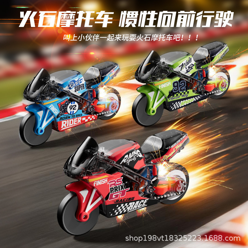 Tiktok-Style Firestone Motorcycle Inertia-Powered Spark Keychain, Cool Realistic Stress-Relief Toy for Boys