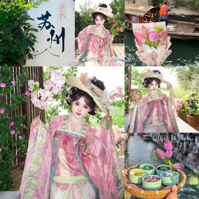 Hot-Selling Tang-Style Two-Way Wear Hanfu with Embroidered Floating Panels, Waist-Length and Chest-Length Heavy-Duty Four-Piece Set