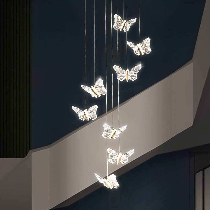 Apartamento lámpara de candelabro escalera larga lámpara de candelabro dúplex diseñador creativo gran mariposa elegir loft giratorio villa de alto diseño