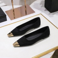 8217 French style single shoe women's shallow mouth splicing suede metal toe one foot black small square toe flat bottom floating shoe