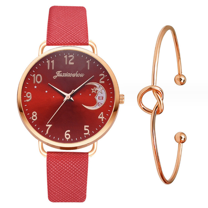 hot products Star Moon pattern Women's Watch simple belt student bracelet suit watch_voghion.com