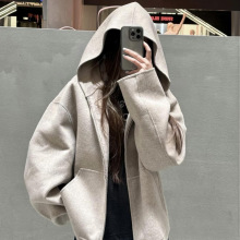 羊毛混纺拉链连帽外套25新款AC男女同款宽松休闲简约双面尼短大衣