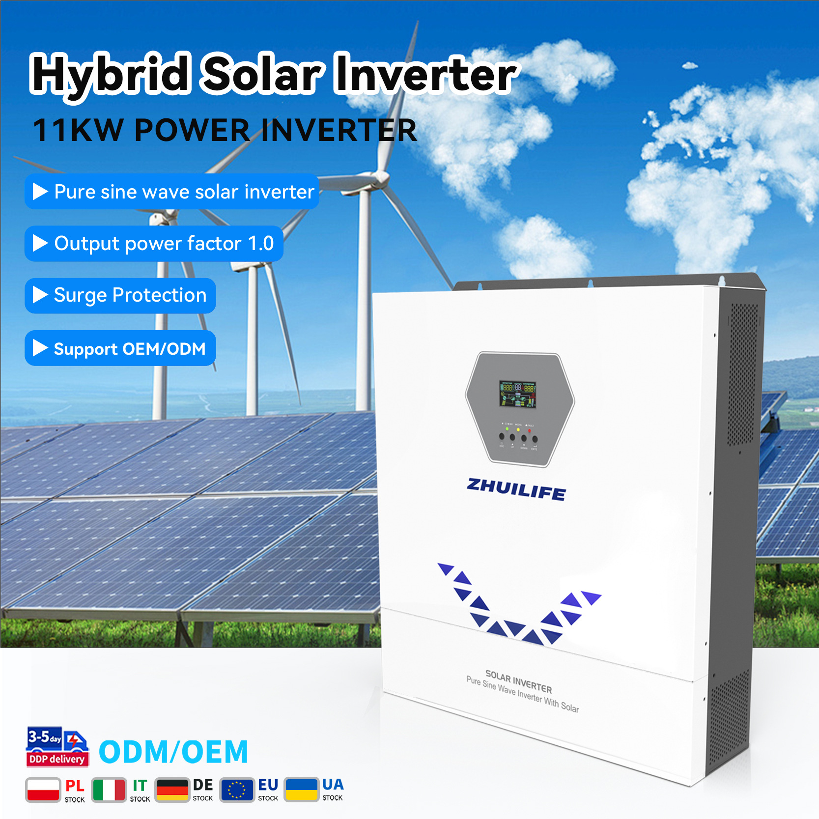 11KW Hybrid Solar Inverter Off-Grid & Pure Sine Wave unibody