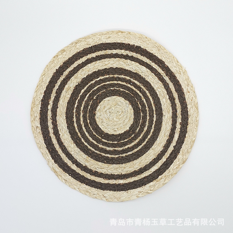 Ventas de esteras de piel de maíz impresas esteras de mesa de té aislantes de paja esteras de mortero esteras de plato de taza